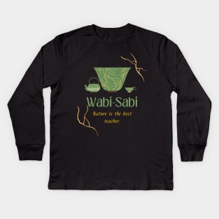 Kintsugi art and Wabi sabi quote: nature is the best teacher Kids Long Sleeve T-Shirt